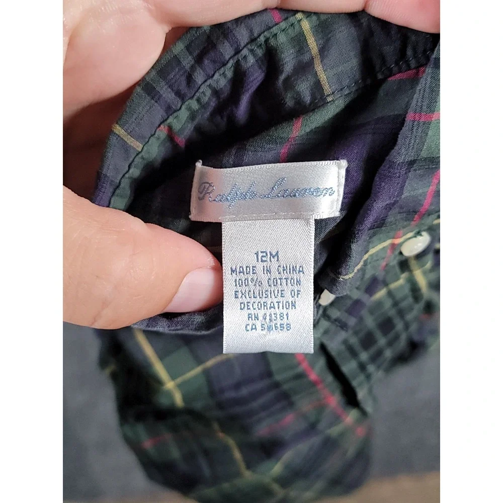 Polo Ralph Lauren Baby Boys Button Down Shirt 12M Long Sleeve Pony Preppy Plaid